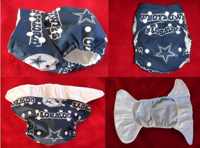 Choose your custom team and style cloth diaper.OS pocket diaper or cover with rival team inner,two teams combo or add ruffles Made to order