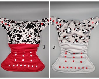Pañal de tela SassyCloth, pañal de bolsillo de talla única con estampado de algodón de ratón de dibujos animados. 1. Hecho a pedido.