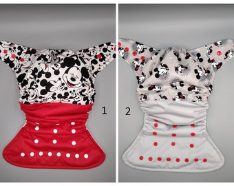 Cloth diaper SassyCloth one size pocket diaper with cartoon mouse cotton print 1. Made to order.