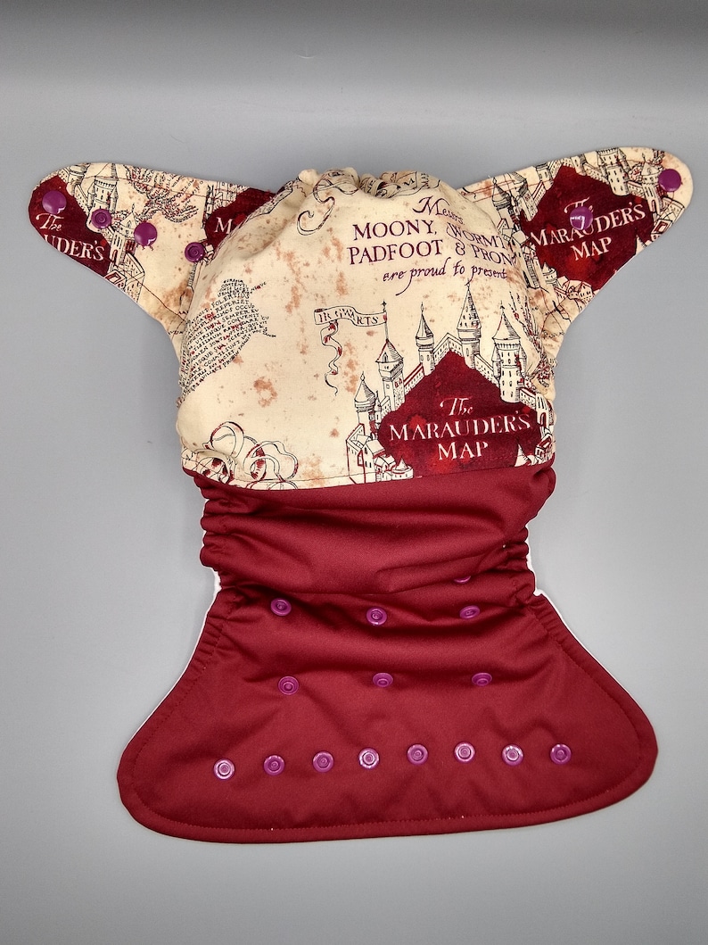 Cloth diaper SassyCloth one size pocket diaper with wizard school map cotton print. Made to order. image 1