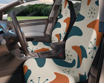 Mid Century Abstract Shapes Car Seat Covers, Retro Atomic Car Seat Covers, Retro Modern Car Accessories