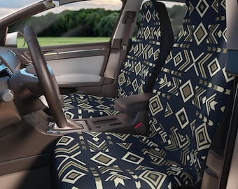 Geometric Tribal Car Seat Covers, Black and Beige Aztec Pattern Auto Interior Decor, Modern Boho Southwestern Car Accessories