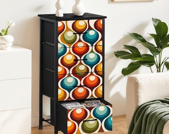 Retro Geometric Dresser, Mid Century Modern Storage Unit, Colorful Circle Pattern Cabinet, Entryway Organizer