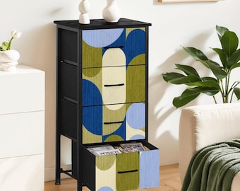 Mid Century Abstract Geometric Shapes Pattern Dresser | Blue Olive Modern Cabinet