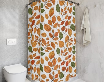 Autumn Themed Shower Curtain, Leaf Themed Shower Curtain, Autumn Leaves Shower Curtain, Fall Leaf Pattern, Orange Green Foliage
