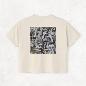 Abstract Art Boxy Tee: Women's Graphic Design Cotton Shirt Ivory