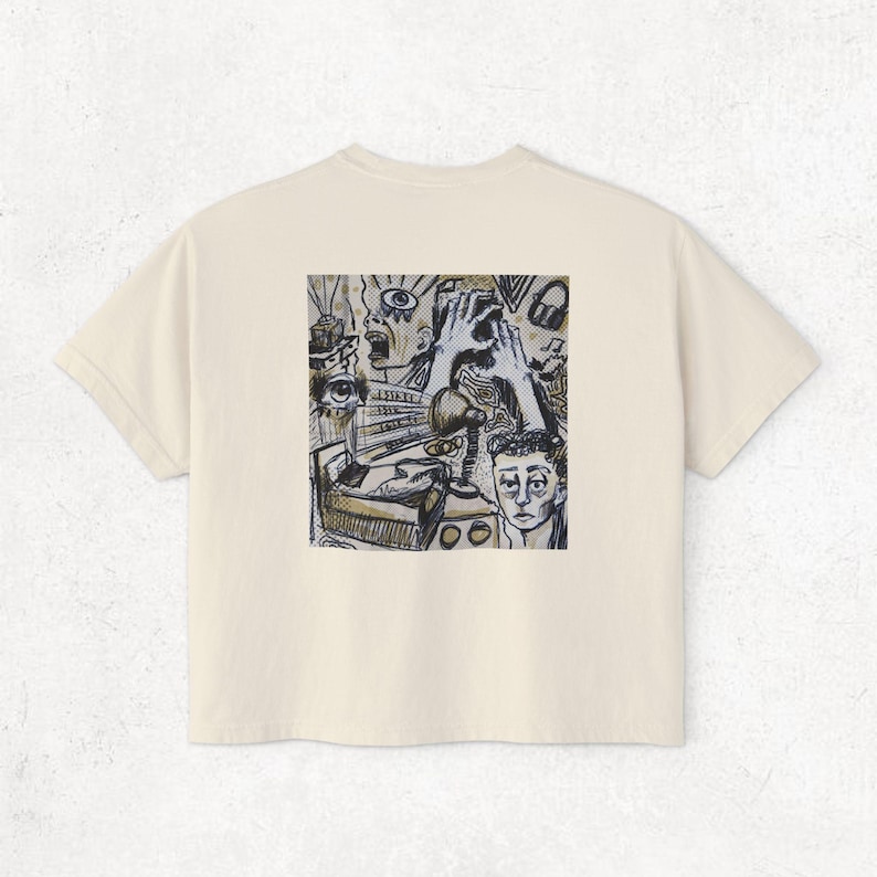 Abstract Art Boxy Tee: Women's Graphic Design Cotton Shirt Ivory