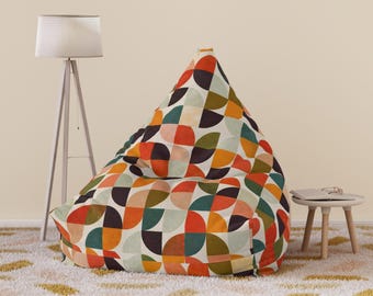 Geometric Bean Bag Cover, Mid Century Lounge Cover, Retro Home Decor