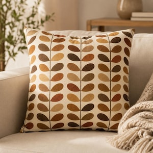 Mid Century Modern Leaf Pillow Cover, Scandinavian Leaf Cushion, Brown Mustard Decor
