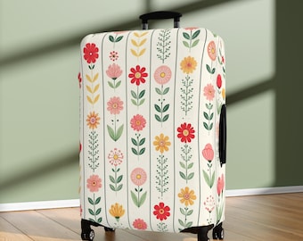 Funda de equipaje floral, protector de maleta botánico vintage, accesorio de viaje de estilo cottagecore, funda elástica de maleta floral, bonito regalo de viaje.