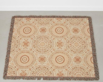 Couverture tissée bohème, jeté mandala, couverture tapisserie beige, jeté à franges, décoration d'intérieur bohème, couverture de canapé, jeté de lit