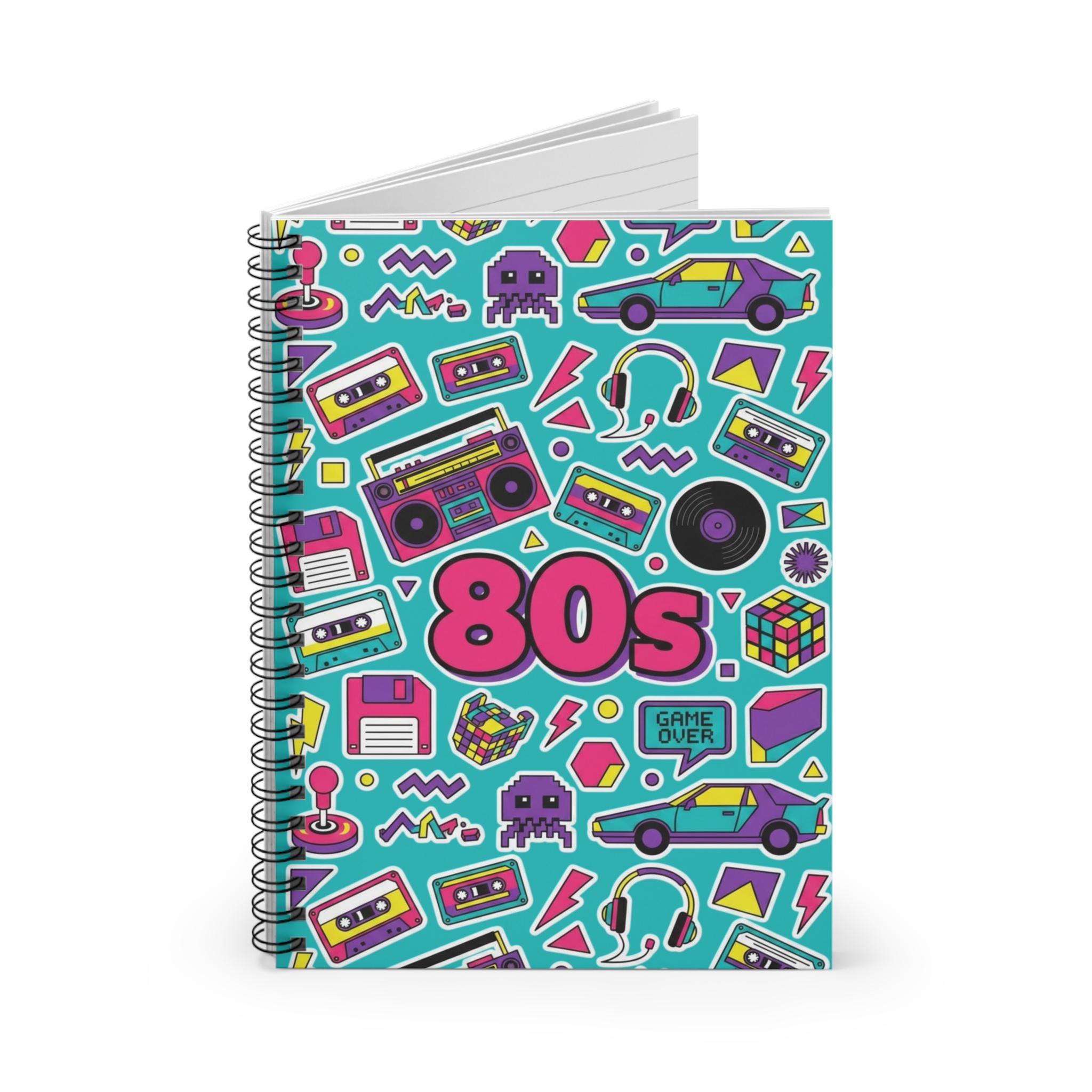 Retro 80s Spiral Notebook, Vintage Eighties Sticker Design, Neon ...