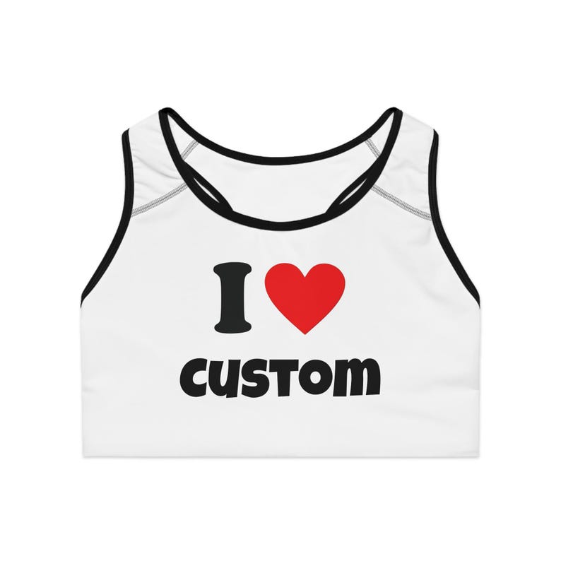 Customizable Sports Bra: All-Over Print Fitness Apparel Black stitching
