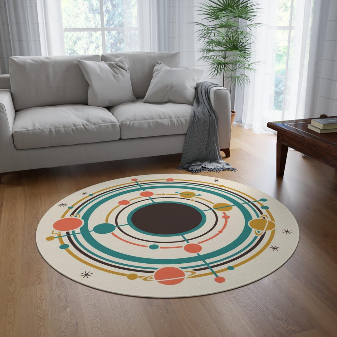 Mid Century Modern Round Rug, Atomic Space Age Rug, Retro Geometric ...