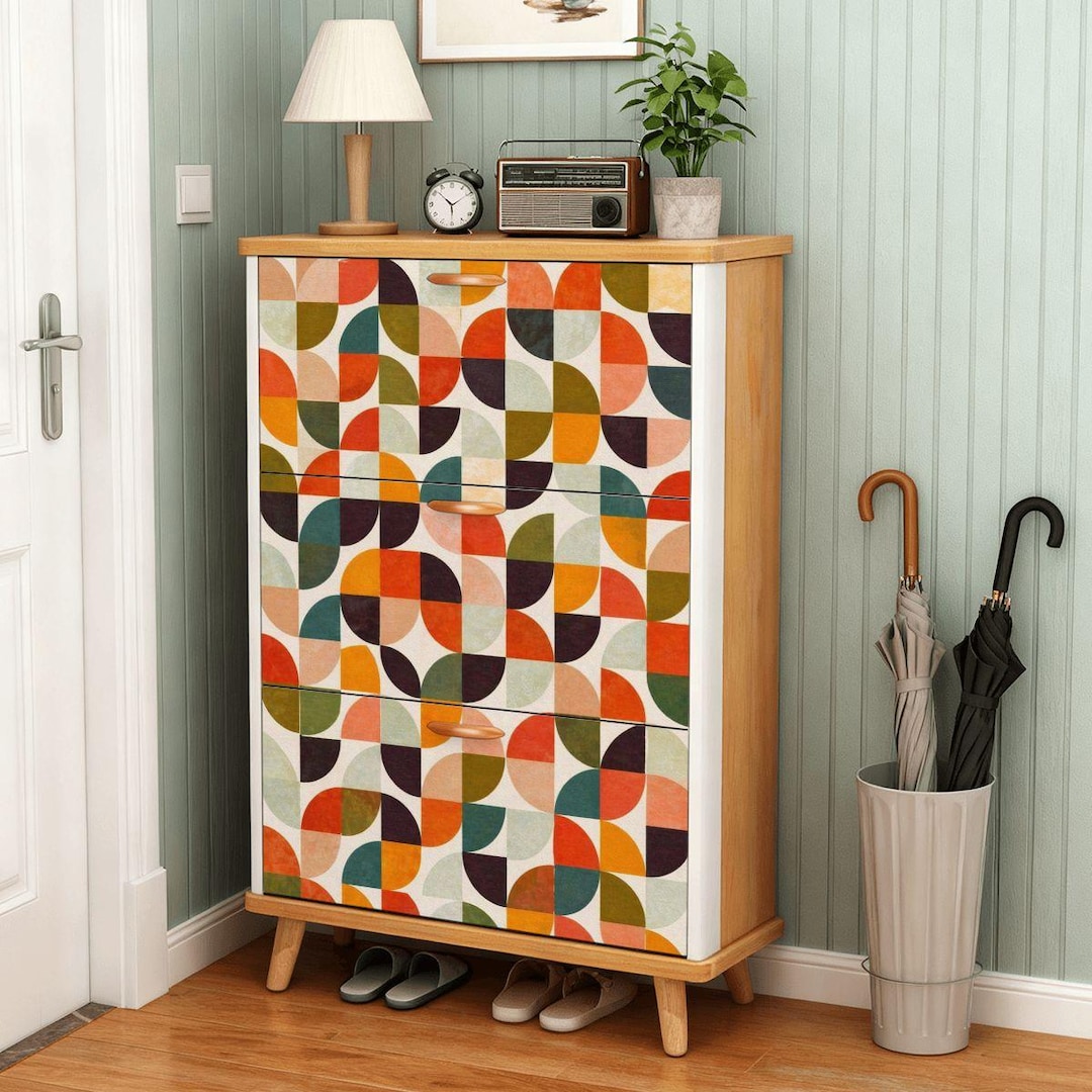 Show Rack Mcm Design Mid Century Modern Shoe Cabinet, Retro Geometric Storage Unit, Abstract ...