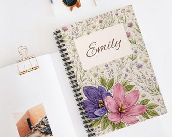 Personalized Floral Spiral Notebook, Custom Journal, Botanical Notebook, Personalized Journal, Floral Botanical Design, Back to School