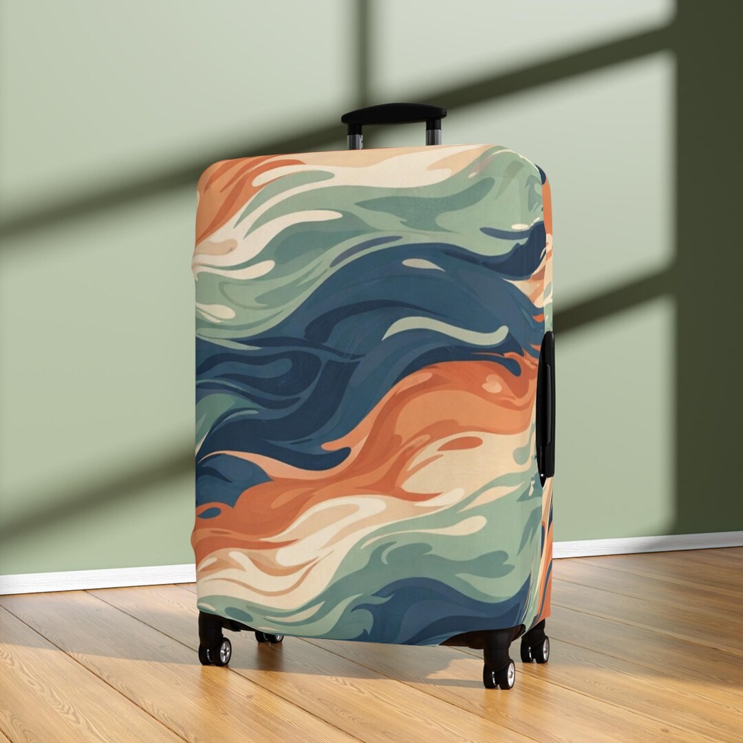 Luggage Cover Pattern Mid Century Modern Luggage Cover, Retro 1970s Abstract Wave Pattern ...