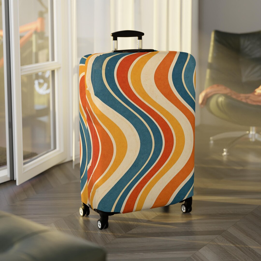 Luggage Cover Pattern 70s Retro Luggage Cover, Mid-century Inspired Wavy Pattern Suitcase ...