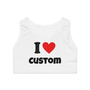 Customizable Sports Bra: All-Over Print Fitness Apparel White stitching