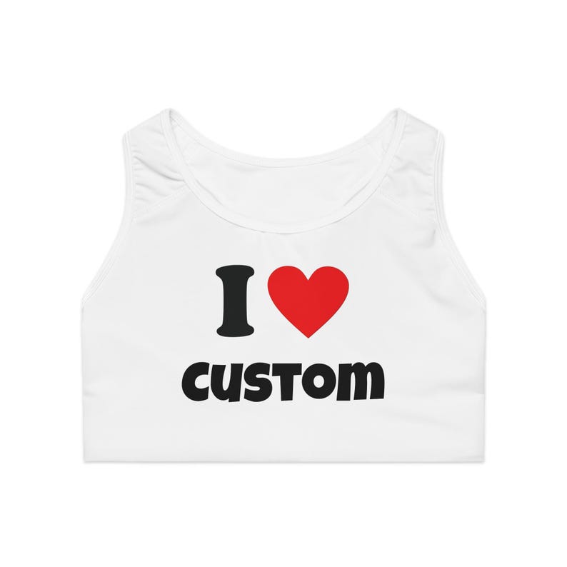 Customizable Sports Bra: All-Over Print Fitness Apparel White stitching