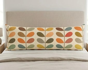 Mid Century Modern Body Pillow, Retro Leaf Pattern Pillow, Scandinavian Bedroom Decor