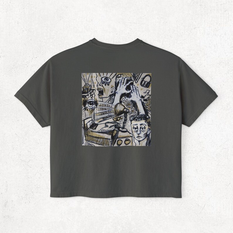 Abstract Art Boxy Tee: Women's Graphic Design Cotton Shirt Pepper