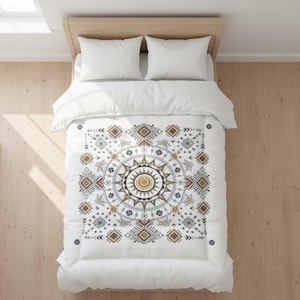 Boho Comforter, Tribal Bedspread, Cozy Blanket, Native American Quilt, Ethnic Bedding Set - Perfect for Bedroom Decor and Gifts