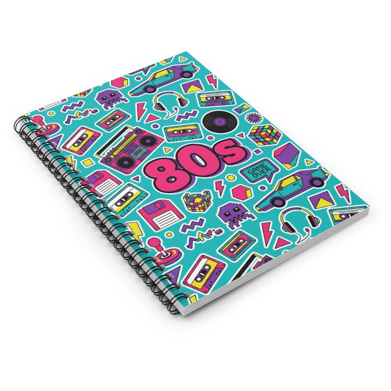 Retro 80s Spiral Notebook, Vintage Eighties Sticker Design, Neon ...