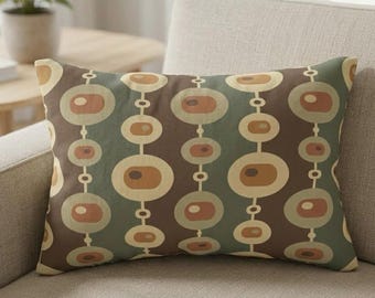 Mid Century Lumbar Pillow, Retro Dot Chain Pattern Cushion, Atomic Home Decor