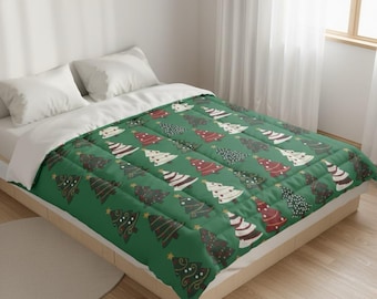 Christmas Themed Comforter, Holiday Quilt - Festive Bedding for Winter Decor, Xmas Bedroom Blanket, Seasonal Duvet Cover, King Holiday Quilt