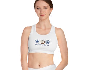 Ocean Print Sports Bra: Coastal Activewear, Beach Fitness Top