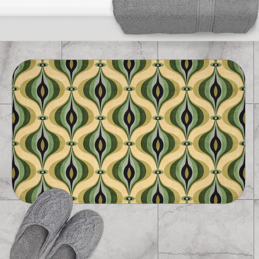 Curated visual reference: Fresh Look at Mid Century Modern Bath Mat Retro Geometric Green Pattern Boho