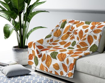 Autumn Leaves Sherpa Blanket, Autumn Themed Blanket, Fall Foliage Throw, Cozy Sherpa Fleece