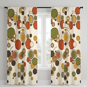 Mid Century Modern Window Curtain, Retro Atomic Circle Curtain, Vintage Geometric Window Panel, MCM Home Decor Drapes ( One Piece)