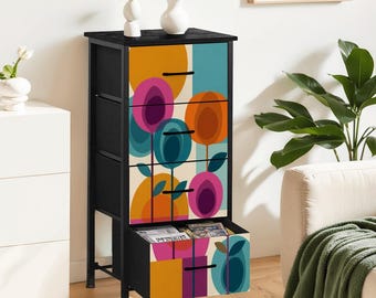 Mid Century Modern Dresser, Retro Floral Storage Cabinet,  Scandinavian Chest of Drawers, Atomic Mod Furniture