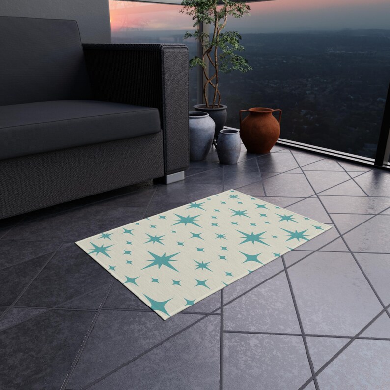 Mid Century Modern Starburst Outdoor Rug, Retro 1950s Atomic Age ...