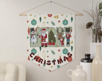 Christmas Pennant Banner, Holiday Wall Decor, Merry Christmas Hanging Decoration, Festive Home Art, Seasonal Joyful Sign