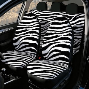 Zebra Print Car Seat Covers Full Set, Black White Animal Print Auto Accessories, Safari Decor