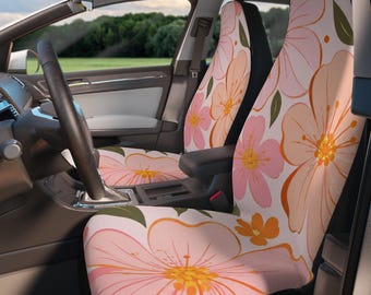 Fundas de asiento de coche con estampado floral rosa, decoración interior de coche con flores rosas, accesorios de coche estilo cottagecore, bonita decoración de primavera para el coche.