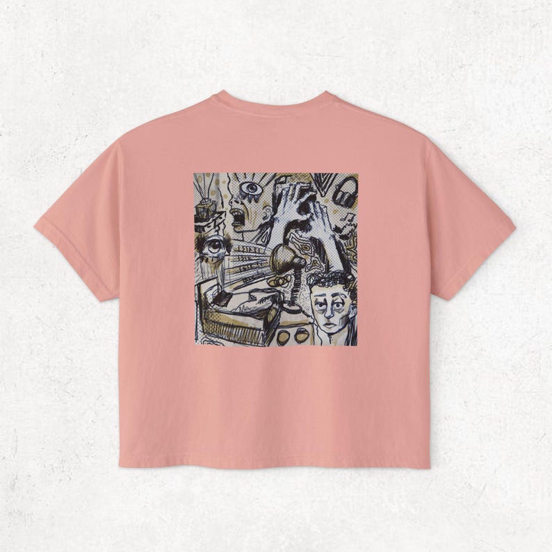 Abstract Art Boxy Tee: Women's Graphic Design Cotton Shirt Peachy