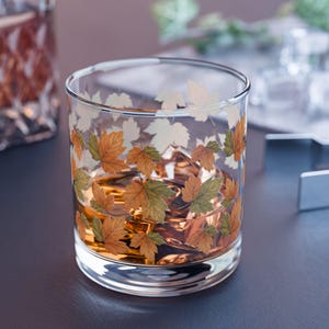 Vaso de whisky otoñal de 280 ml, vaso con hojas otoñales, vaso rock con hojas de arce otoñal, vaso de whisky otoñal de 280 ml