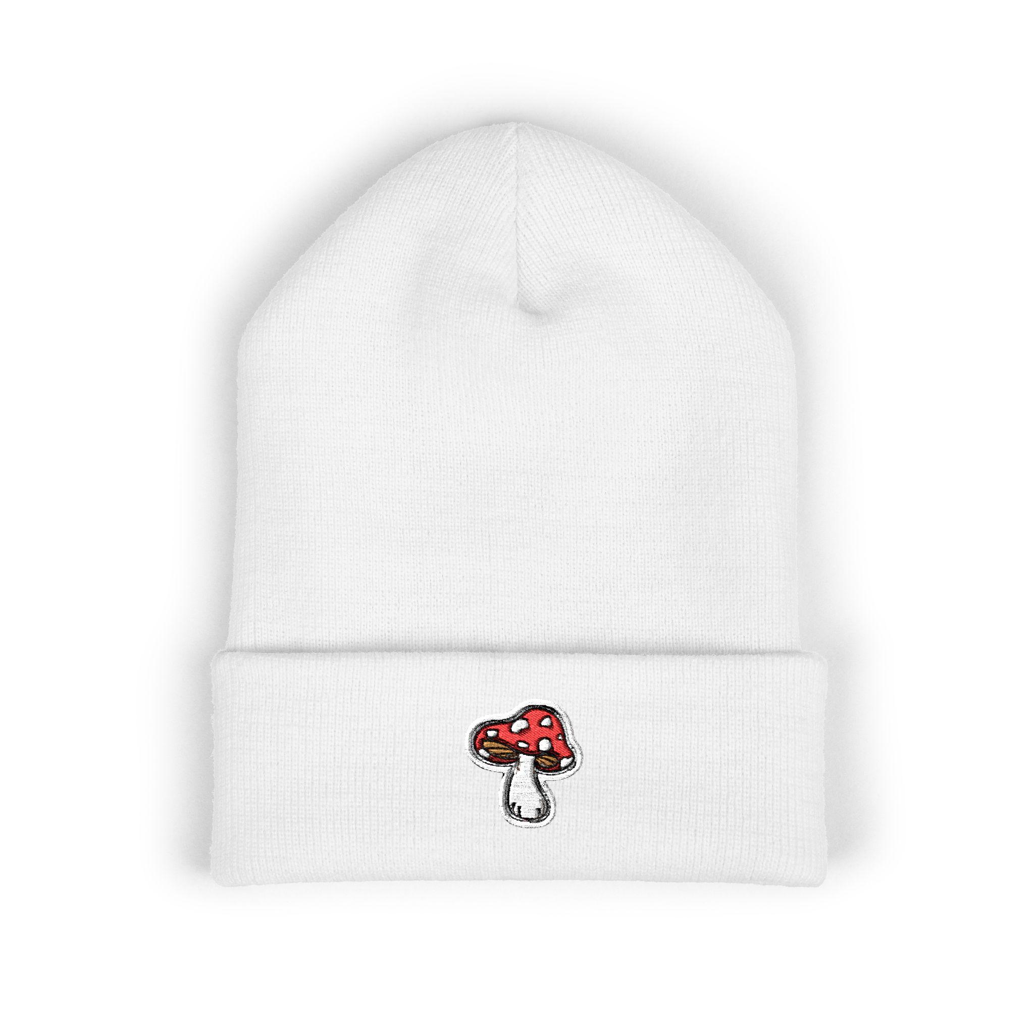 Mushroom Embroidered Beanie: Cozy Turbo Acrylic Knit Winter Hat - Etsy