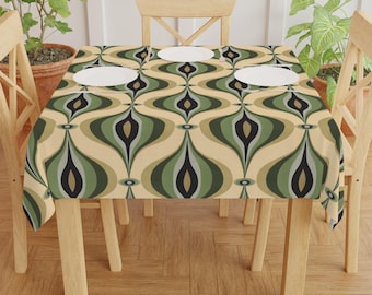 Toalha de mesa moderna de meados do século XX, com estampa geométrica retrô verde, estilo boho escandinavo dos anos 70.