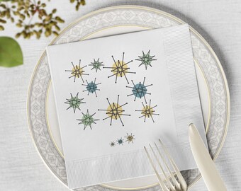 Serviettes de table Atomic Starburst du milieu du siècle, décoration de Table inspirée des atomes rétro des années 50, Style de salle à manger rétro vintage