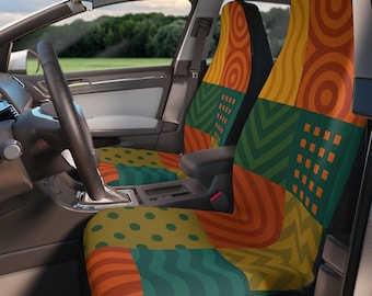 Mid Century Abstract Geometric Car Seat Covers, Retro Patchwork Car Seat Covers, Vintage Modern Car Accessories