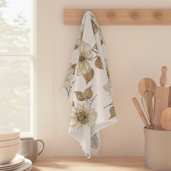 Blumen-Thema Mikrofaser Geschirrtuch, beige Blütenmuster, Geschirrtuch, Kitchen Design