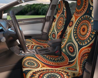 Boho Mandala Car Seat Cover, Hippie Retro Auto Interior Decor, 70s Vintage Geometric Pattern, Colorful Spiritual Car Accessory