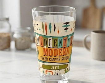 Verre à pinte moderne du milieu du siècle, verre à mélange de typographie rétro, verres atomiques vintage 16 oz