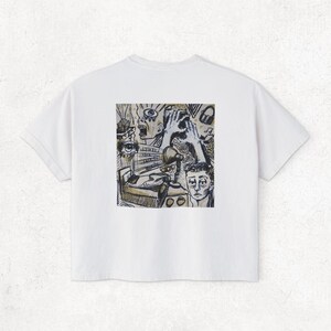 Abstract Art Boxy Tee: Women's Graphic Design Cotton Shirt White