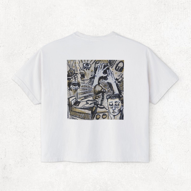 Abstract Art Boxy Tee: Women's Graphic Design Cotton Shirt White